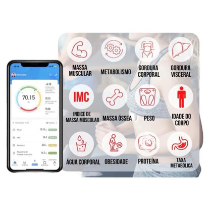 Balança de Bioimpedância com App: Percentual de Gordura e Massa Muscular